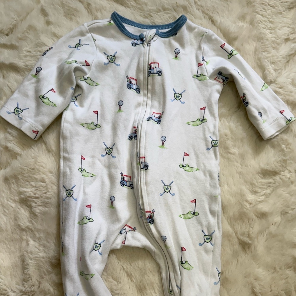 Little Me White and Blue Golf Print Footie